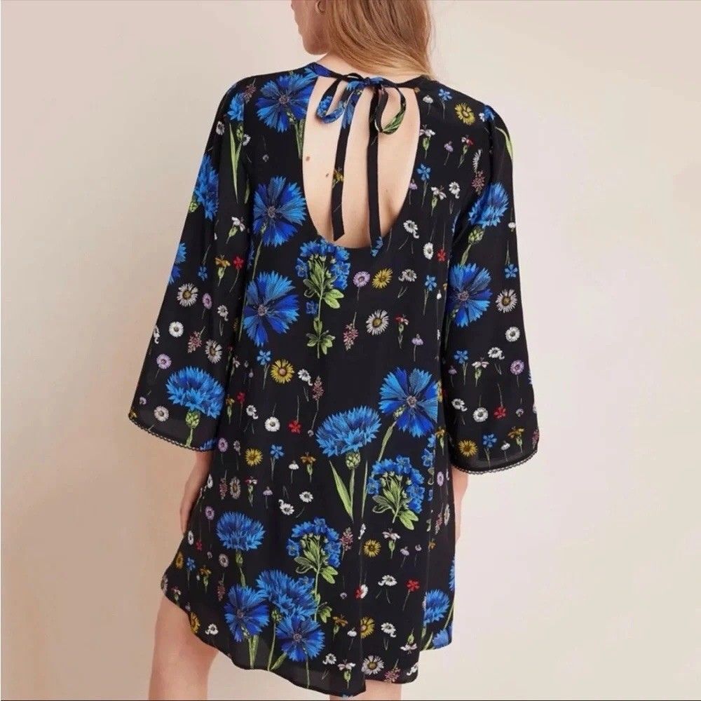 Anthropologie MAEVE Lucinda Tunic Dress Womens M Multi Floral Silk Tie Back Boho - Picture 4 of 14